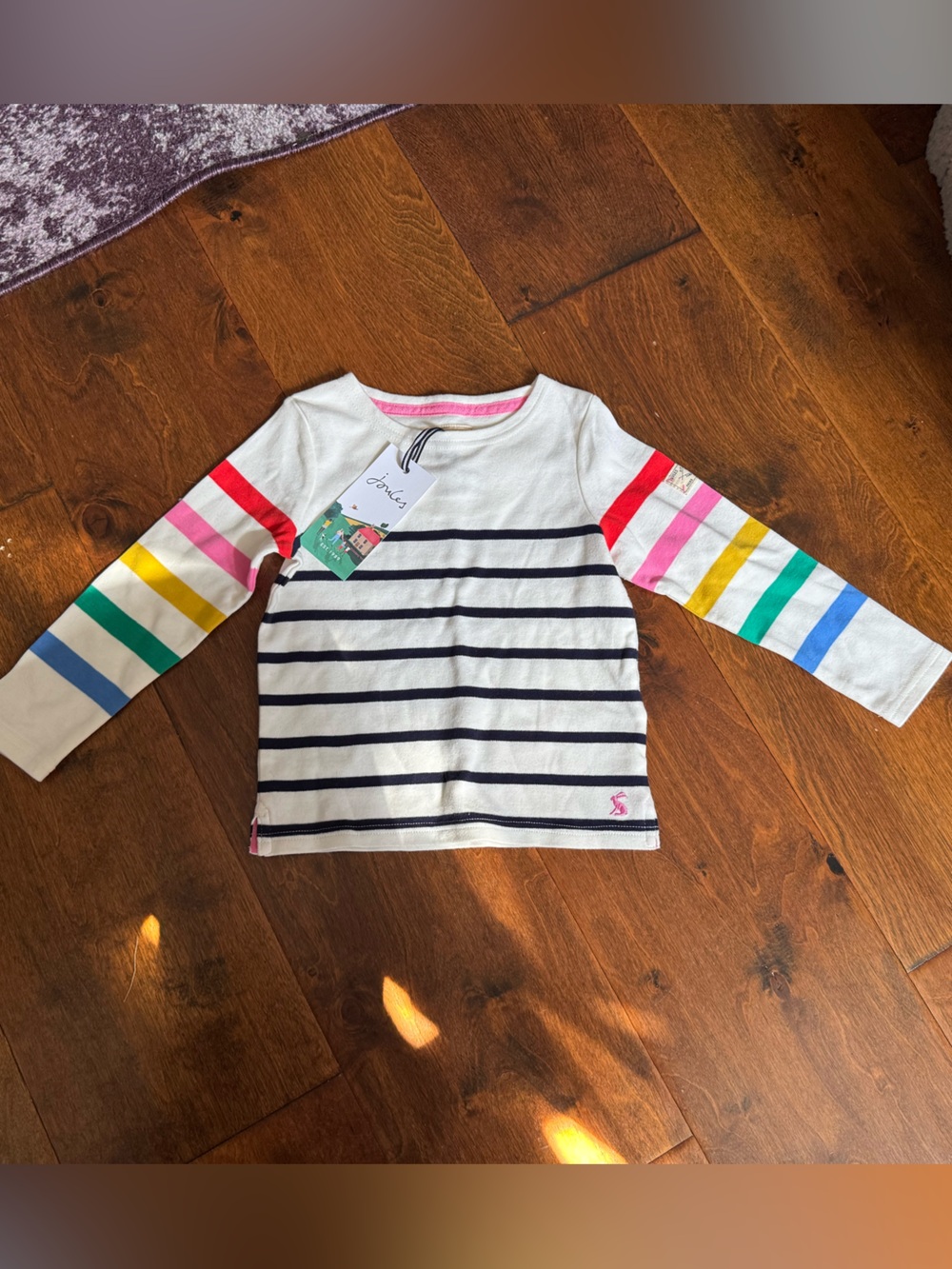 Girls' Joules Striped Rainbow Sleeve Long-Sleeve Top